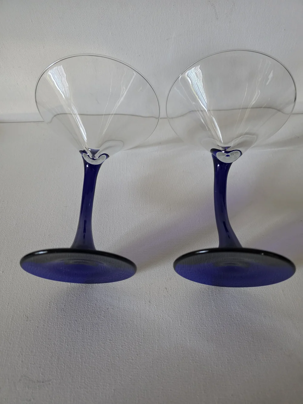 Vintage Libbey Bruvura Set of Two Cobalt Blue Stem Martini Glasses